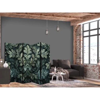 Paravan Tamnozeleno viktorijansko lišće, botanička rezbarena kompozicija, 225x172 cm, akustični