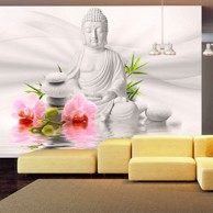 Samoljepljiva foto tapeta Buddha and two orchids 343x245