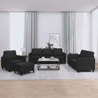 4-dijelni set sofa od umjetne kože, crna