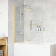 Ograda za tuš, 120 x 140 cm, ESG staklo i aluminij, zlatna