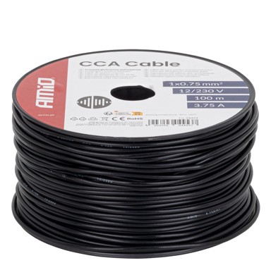 AMIO Jednožilni CCA kabel, 1x0,75 mm², 100 m, 3,75 A, 12/230 V, model 04453