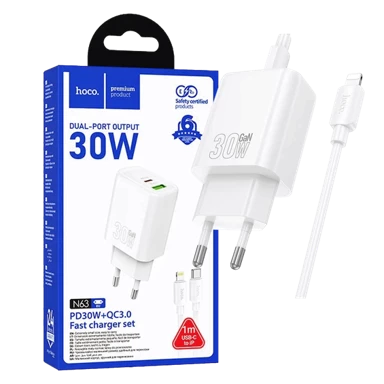HOCO. Punjač kućni N63 Gentle Type-C to Lightning 59476, PD30W, QC3.0