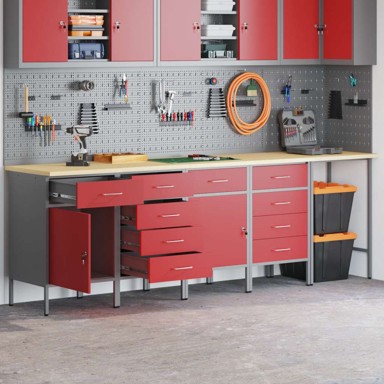 Set radnog ormara i kutne stolice 5-dijelni konstruirano drvo, crveni