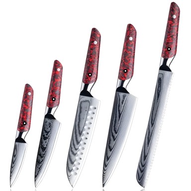 Set damaščanskih kuhinjskih noževa MA-35085, 5 kom, crveni