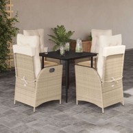 Vrtna garnitura, 5-dijelni set od poliratana s jastucima, 80 x 80 x 74 cm, bez naslona za noge, bež