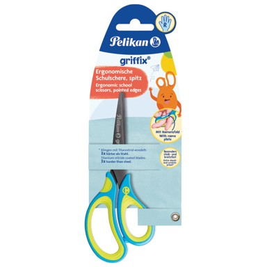 PELIKAN Školske škare Griffix, 15 cm, neon plavo-žute