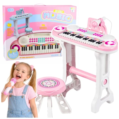 Elektronični klavir za djecu sa stolicom, mikrofonom i MP3 funkcijom, ružičasti