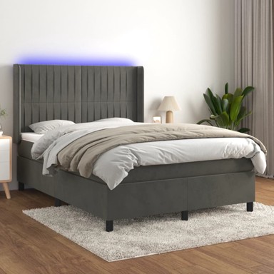 Krevet box spring s madracem LED tamnosivi 140x200 cm baršun