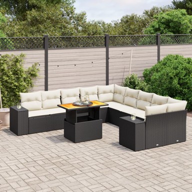 11-dijelni set vrtnih sofa od poliratana s jastucima crni