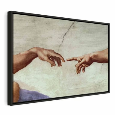 Slika Michelangelo – The Creation of Adam (hands), 120x80 cm, u crnom drvenom okviru
