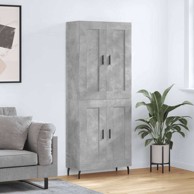 Visoka komoda siva betona 69 5x34x180 cm od konstruiranog drva, drvena vrata