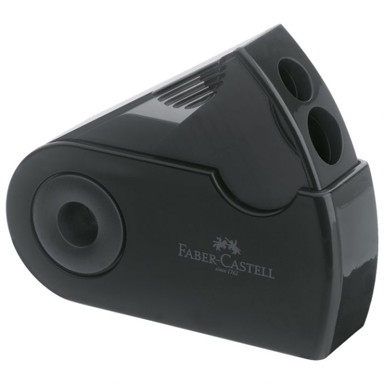 FABER-CASTELL Šiljilo Sleeve Twin, s PVC spremnikom, 2 rupe, crno