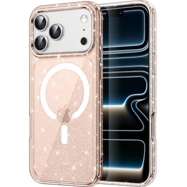 Futrola za Apple iPhone 17 Pro, otporna na MagSafe, sa šljokicama, prozirno zlatna