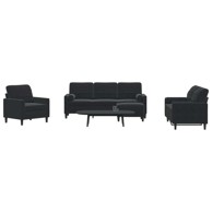 3-dijelni set sofa od baršuna s jastucima i tabureom, crna