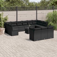14-dijelni set vrtnih sofa s jastucima poliratan crni