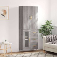 Visoka komoda siva sonome 69 5x34x180 cm od konstruiranog drva , 1 staklena vrata 3 ladice