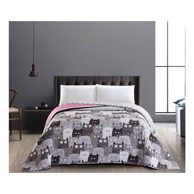 DECOKING Dvostrani sivi prekrivač od mikrovlakana Cat Invasion, 200 x 220 cm