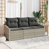 Set od 3 komada vrtnih sofa s jastucima svijetlo sive boje, poliratana