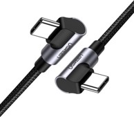 UGREEN Kabel USB-C (M) na USB-C (M), kutni 90°, 60W, 3A, PD 3.0, QC 4.0, pleteni, 1m
