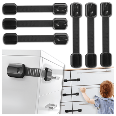 NIKCORP Sigurnosne brave za ormariće i ladice, 6 kom, 19 cm, plastika, crna