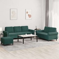 3-dijelni set sofa s osloncem za noge od baršuna, tamnozelena