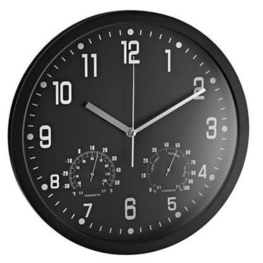 ALCO Zidna ura, s termometrom i higrometrom, crna