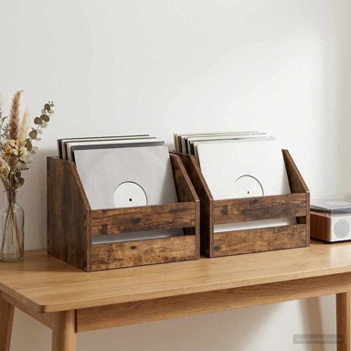 Kutija za vinilne albume, 2 kom., 38x30x29 cm, dimljeni hrast