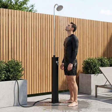 Solarni tuš s tuš glavom, 20 l, PVC, ABS i legirani cink, crni