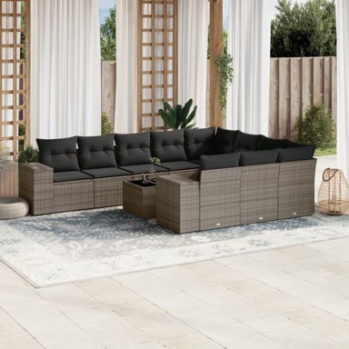 11-dijelni set vrtnih sofa od poliratana s jastucima sivi