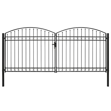 Dvostruka vrata za ogradu s lučnim vrhom čelična 400x200 cm crna