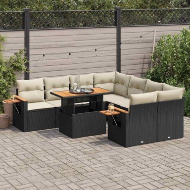 9-dijelni set vrtnih sofa s jastucima crni od poliratana bagrem
