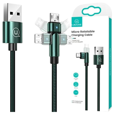 USAMS Pleteni okretni kabel U60 2A microUSB zeleno 1m