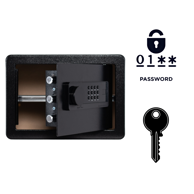 NIKCORP Oklopni kućni sef, elektronička brava i ključ, alarmni sustav, montaža na zid, dimenzije 25 × 35 × 25 cm, čelik, crna