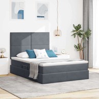 Krevet s LED lampicom i pohranom 140 x 190 cm baršun, tamnosivi