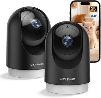 WOLFANG Unutarnja nadzorna kamera 2K, 360° PTZ, Wi-Fi, praćenje, noćni vid, dvosmjerna komunikacija
