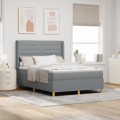 Box Spring krevet s madracem i LED, tkanina, 140x200 cm, svijetlosiva