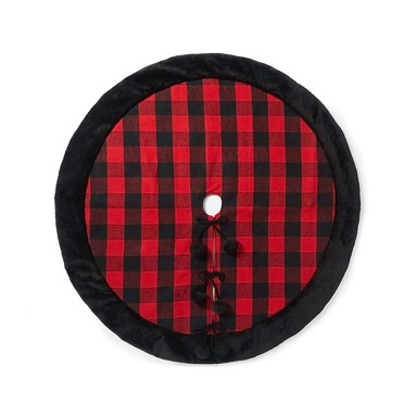 Božićni podložak za jelku, okrugli, 100 cm, crveno-crni karo uzorak