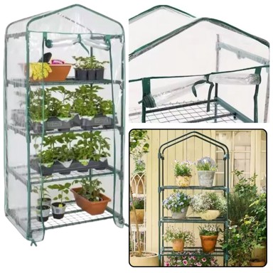 Vrtni staklenik, 69x49x157 cm, PVC folija, 4 police, metal