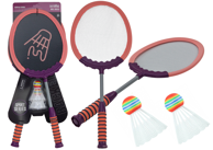 Set za badminton, 2 reketa + 2 loptice, roza