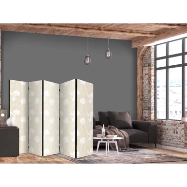 Paravan Ribe i lopoči, svijetle orijentalne ribe plivaju među vodenim cvijećem na nježnoj pješčano-bež podlozi, 225x172 cm, jednostrani