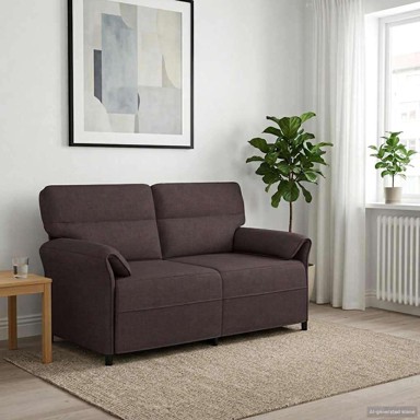 Sofa, 2-sjed, 140 cm, 100% poliester, metalna konstrukcija, MDF, šperploča, tamnosmeđa