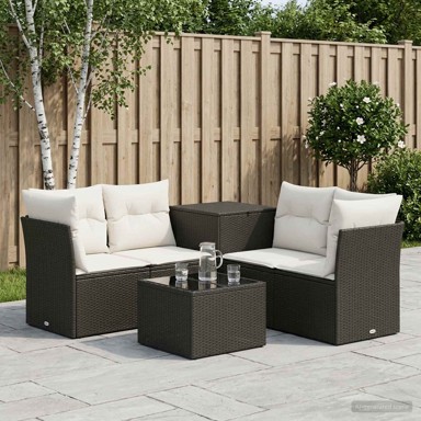 Set sofa 6 kom. poli ratan i čelik, crni i krem-bijeli