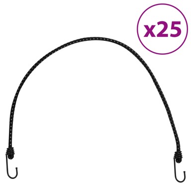 Uže za bungee s kukama, crna s reflektirajućom prugom, 88 cm, 25 komada