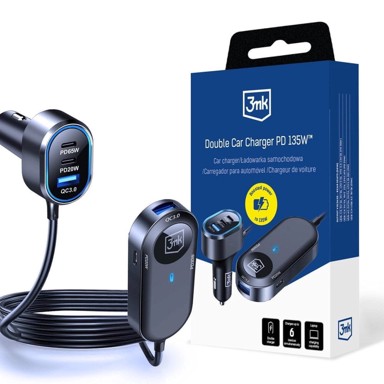 3MK Auto punjač Double Car Charger 135W PD QC PPS, USB-C/USB-A, crni