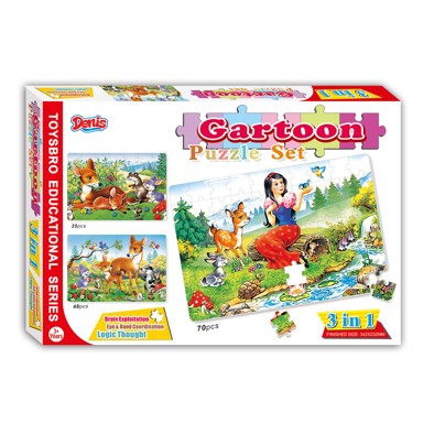 DENIS Puzzle Snjeguljica i Bambi 3u1, 153 dijelova, 34.2x23.2 cm, 3+