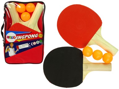 Drveni reketi za ping pong, 3 loptice, futrola