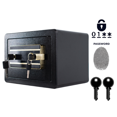 NIKCORP Oklopni kućni biometrijski sef, otisak prsta i šifra, dimenzije 25 × 35 × 25 cm, čelik, crna