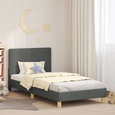 Krevet za djecu s uzglavljem 90x190 cm, tkanina, tamno sivi