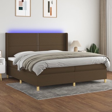 Krevet box spring s madracem LED tamnosmeđi 200x200 cm tkanina