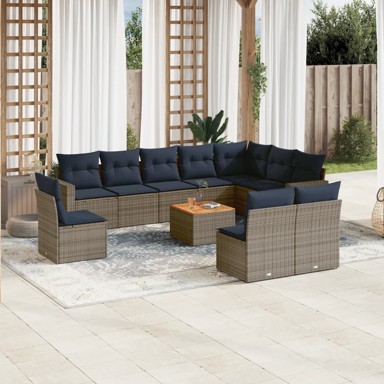 11-dijelni set vrtnih sofa, od poliratana, s jastucima, sivi